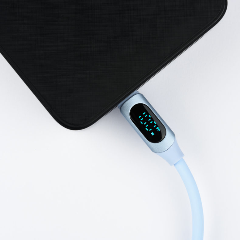 Step Up USB-C to USB-C PD Cable with LCD Power Meter, Sky Blue – Bild 3